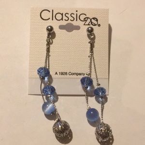 NWT Classic 28 silver tone blue crystal earrings